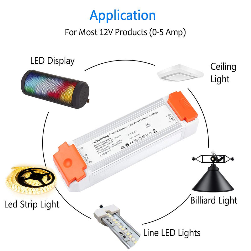 Led Driver 12v DC 60w quiet operation universal regulated 12v transformer dimmable Input/Output Isolation Protection led transformer dimmable for led light 60