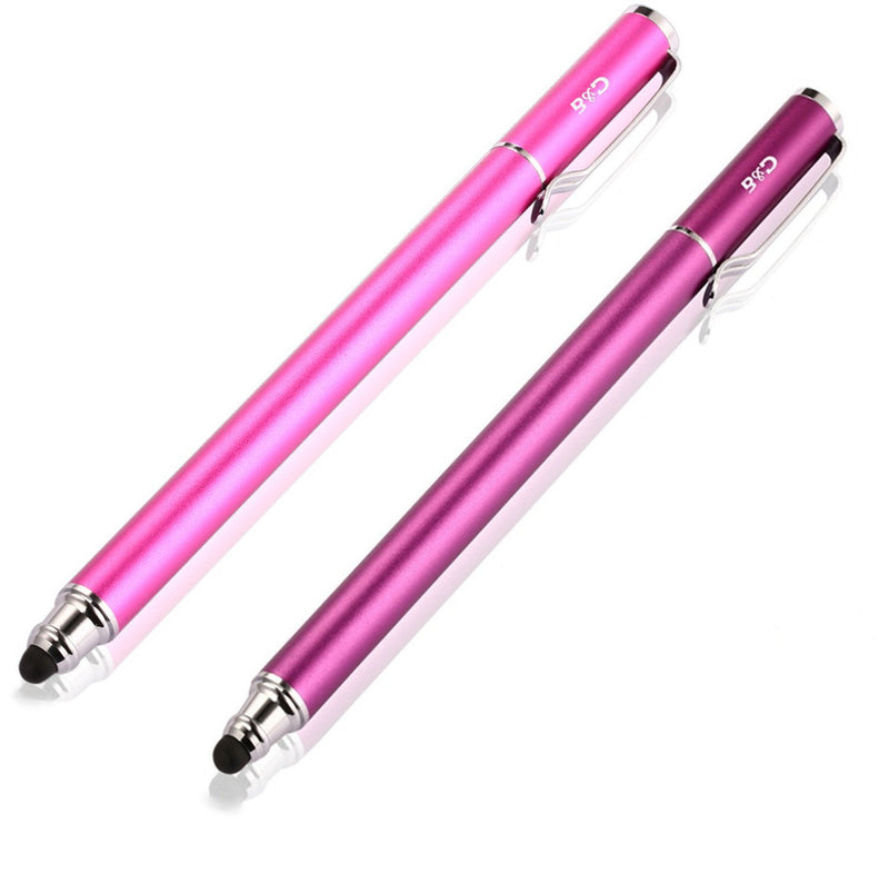 Bargains Depot (2 Pcs) [New Upgraded][0.18-inch Small Tip Series] 2-in-1 Stylus/Styli 5.5-inch L with 10 Replacement Rubber Tips -Purple/Pink Purple