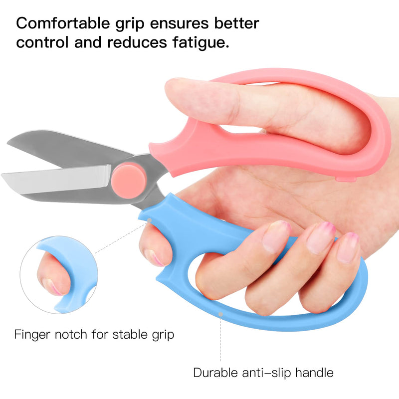 Housolution Floral Shears, Premium Steel Garden Pruning Shears Floral Fruits Leaf Scissors Hand Pruner Snip Trimming Tool for Gardening Flower Arrangement, Light Blue + Pink Turquoise + Pink