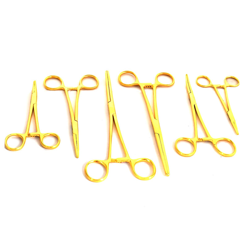TeckMed - Ultimate Gold Plated Hemostat Set, 6 Piece Ideal for Hobby Tools, Electronics, Fishing and Taxidermy