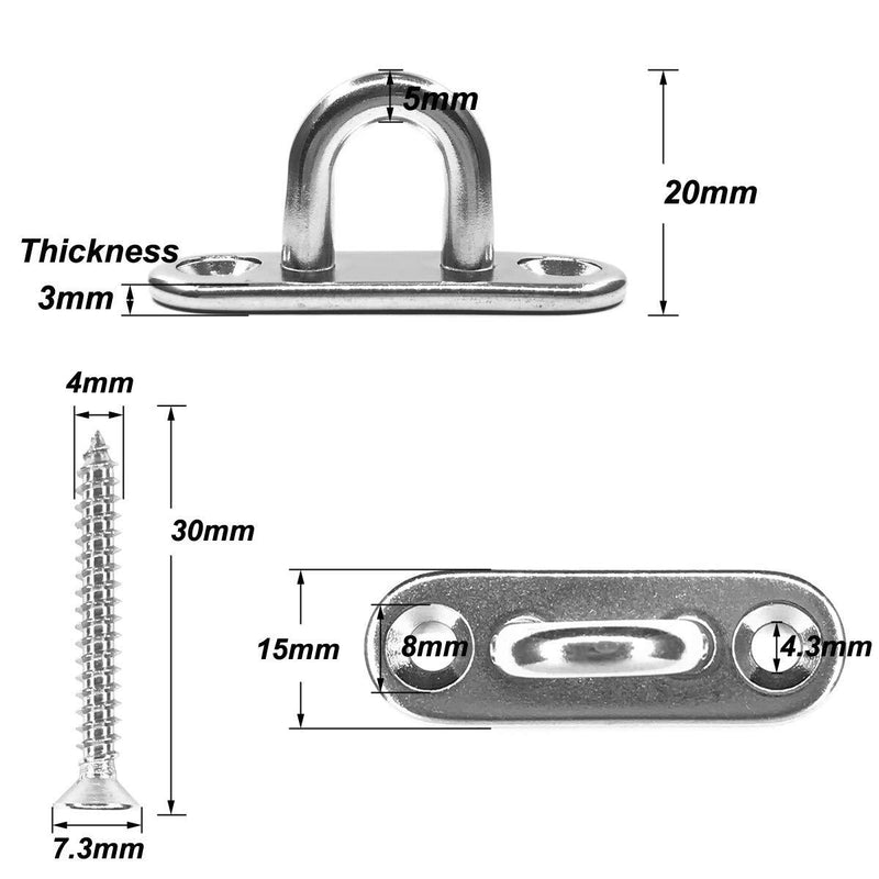 TERMATH 8 Pcs Stainless Steel 1.8 inch Pad Eye Plate U Hooks + 8pcs Stainless Steel Snap Hook,Marine Hardware Staple Hook Loop with Screws