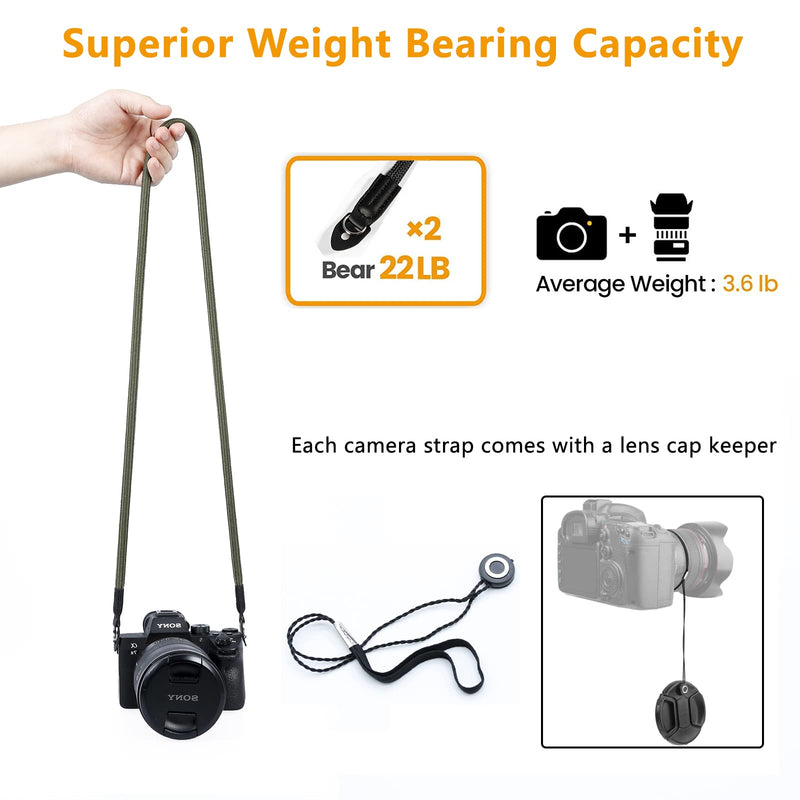Hargedis Camera Shoulder Strap Climbing Rope Camera Neck Strap for Mirrorless and DSLR Cameras, with Lens Cap Keeper (Green) Green