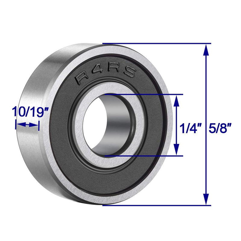 10 Pack R4-RS Ball Bearing, Premium Sealed Radial C3 EMQ, 1/4"x5/8"x10/19"-Chrome Steel