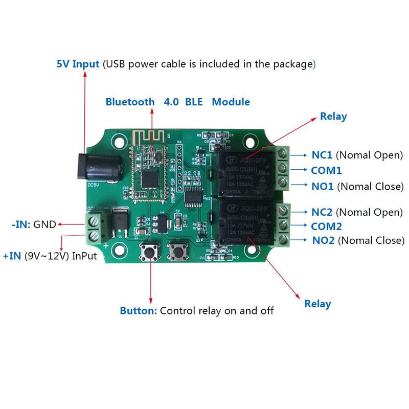 DSD TECH 2 Channels Bluetooth Relay Module for Remote Control Switch Compatible with iPhone and Android 4.3