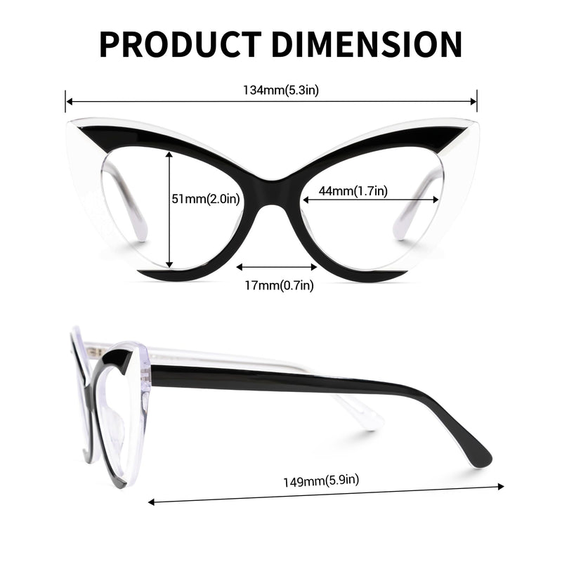 VOOGLAM Fashion Anti-blue Glasses Frames Cat Eye Color-match Anti-glare Acetate Frames Blue Purple-9027 Black&white Non-prescription Clear Lens