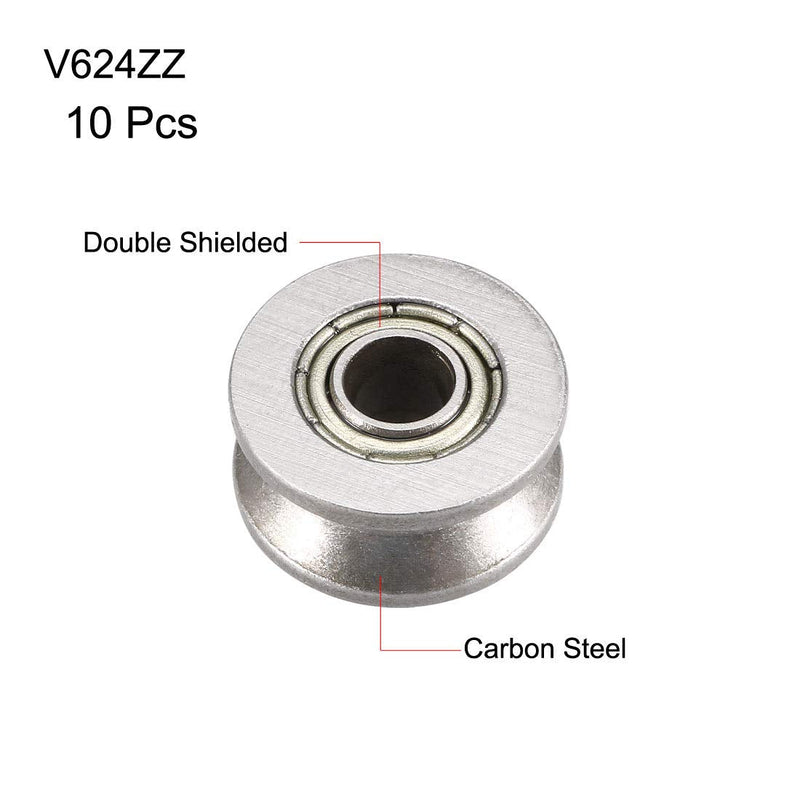 uxcell V624ZZ Deep Groove Guide Pulley Rail Ball Bearings 4mmx13mmx6mm Double Metal Shielded Carbon Steel Bearings 10pcs