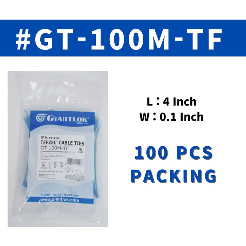 Giantlok Tefzel Cable Tie, 4 Inch Long, 0.1 Inch Wide, 18 lb. Tensile Strength, ETFE, Aqua Blue, 100 pcs, Resistant to Acid and Alkaline Corrosion.
