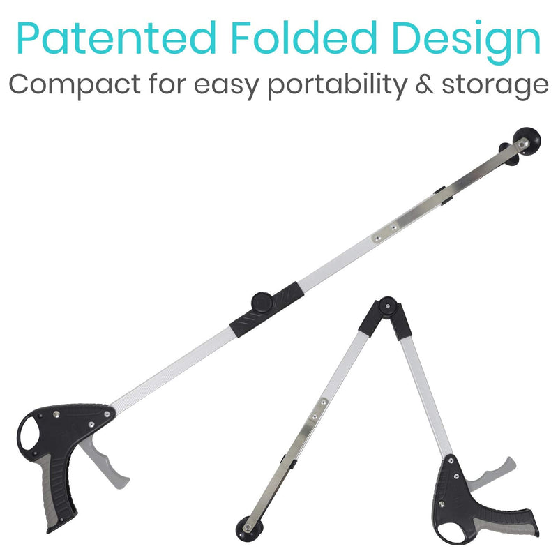 Vive Foldable Suction Reacher Grabber - Pickup Reaching Tool - Long, Heavy Duty, 32 Inch Extended Reacher - Elderly, Seniors, Injured, Kids - for Trash, Garbage, Cups, Glasses, High Shelf (1) 1