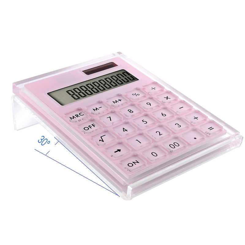 EXPUTRAN Acrylic Calculator with Stand, Battery and Solar Hybrid Powered Basic Calculator 12-Digit LCD Display,Home Office Desktop Accessories(Pink) Pink