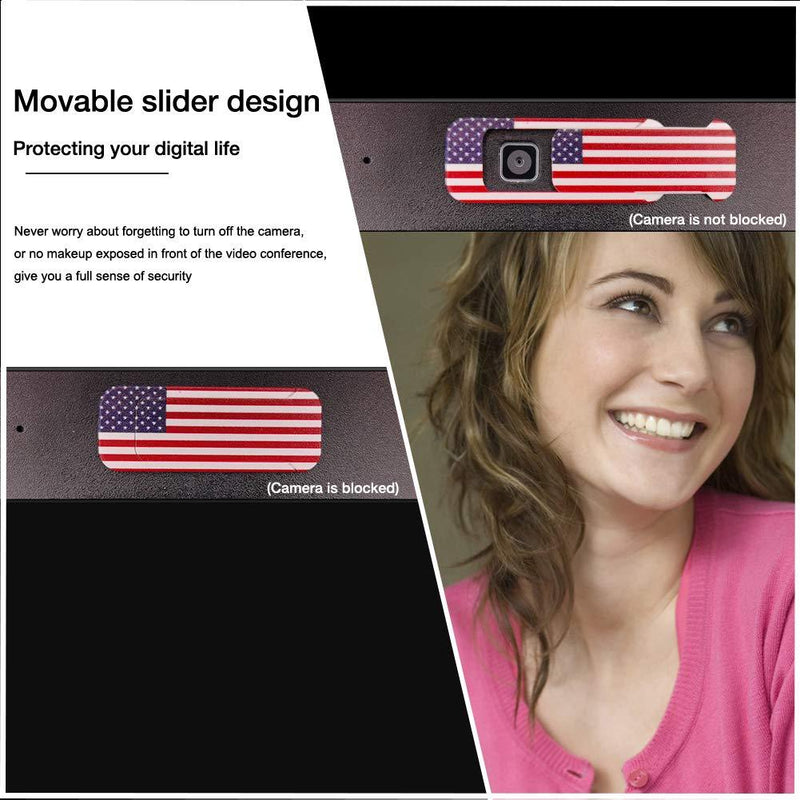 Webcam Cover, Laptop Camera Cover Slide, Ultra-Thin, US Flag Pattern Design, Web Camera Cover fits Laptop, Desktop, PC, Macboook Pro, iMac, Computer, Protect Your Privacy & Security,Strong Adhensive USA FLAG