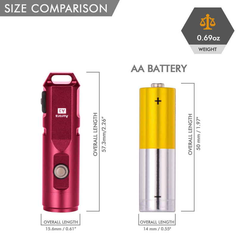 RovyVon Aurora A3x LED Keychain Flashlight, 650 Lumens XP-G3 Super Bright with EDC Mini size,5 Modes,Micro USB Rechargeable,Water Resisant, Perfect for Camping Emergency Outdoor(Red) Red