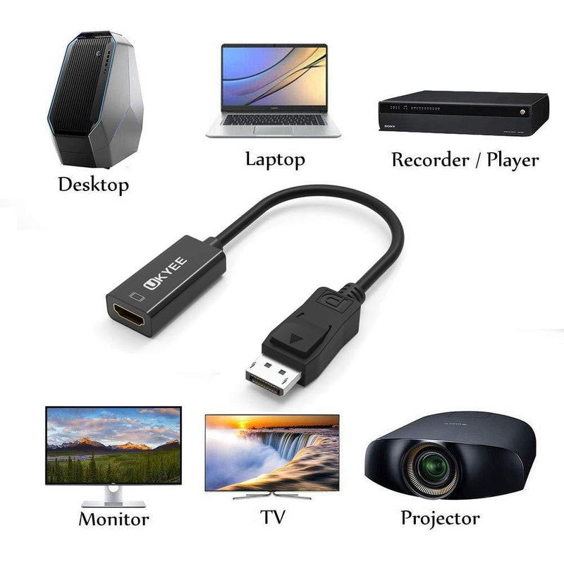 Displayport to HDMI Adapter Converter 2-Pack,UKYEE Display Port DP to HDMI Cable Male to Female Port 1080P Compatible with PC, Monitor, Projector, HDTV - Black