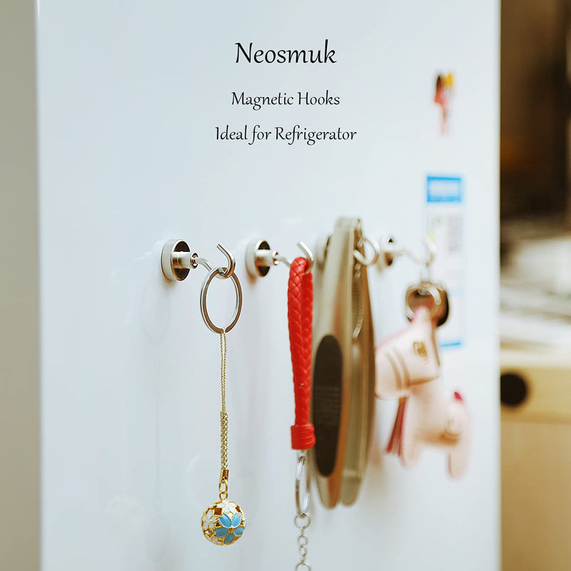 Neosmuk Magnetic Hooks,35lb+ Cruise Essentials Hook CNC Machined Base,Ideal for Grill,Towel,Kitchen Indoor Hanging (Silvery White, Pack of 6) 35lbs Magnetic hooks Plus