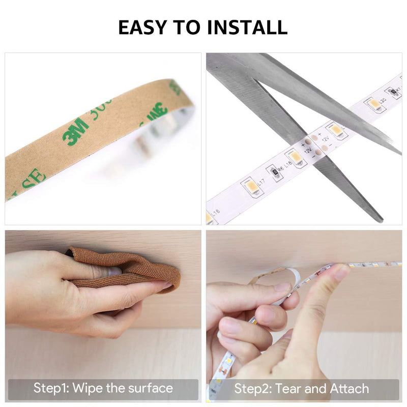 LE 12V LED Strip Light, Flexible, SMD 2835, 16.4ft Tape Light for Home, Kitchen, Party, Christmas and More, Non-Waterproof, Daylight White(Not Include Power Adapter) 16.4 ft