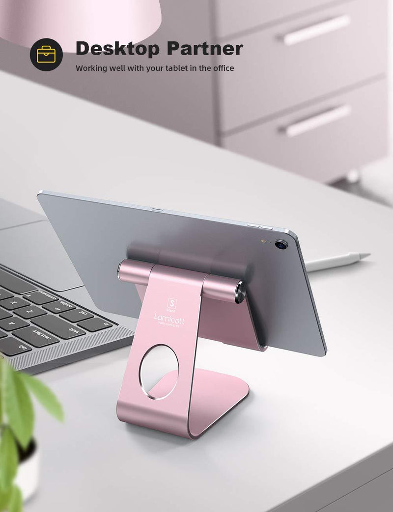 Tablet Stand Adjustable, Lamicall Tablet Stand : Desktop Stand Holder Dock Compatible with Tablet Such as iPad 2018 Pro 9.7, 10.5, Air Mini 4 3 2, Kindle, Nexus, Tab, E-Reader (4-13'') - Rose Gold