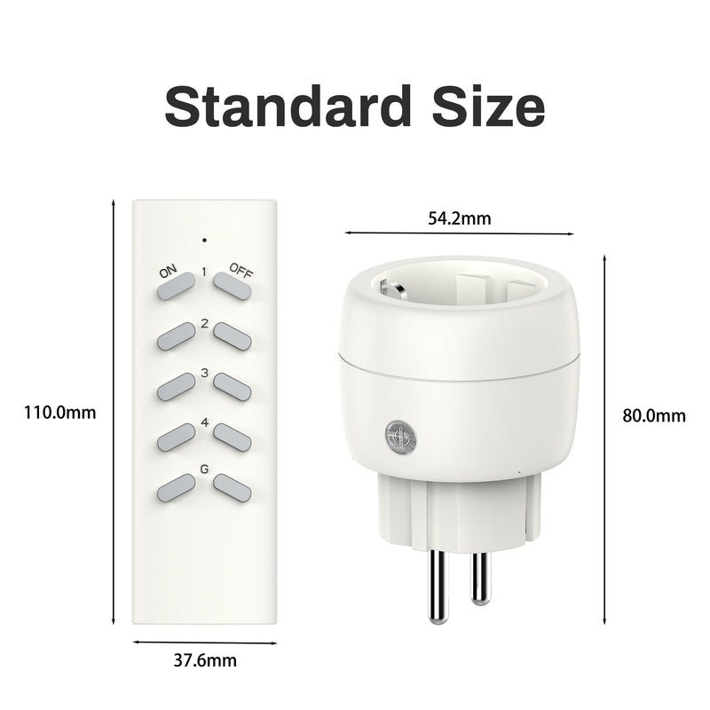 Ucomen radio sockets with remote control, 5 sockets with 2 remote controls, 2300W radio socket set range 30m, radio switching set self-learning function for household appliances, white mini télécommande 2 commande 5