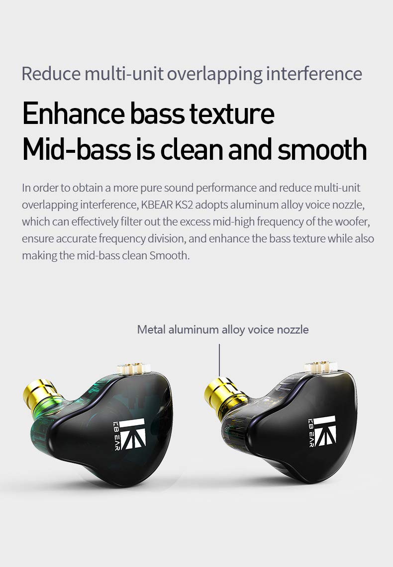 KBEAR KS2 in-Ear Monitor,Musicians Headphones, Yinyoo HiFi Over Ear Earbud Headset Noise Cancelling Hybrid 1BA 1DD Earphone with Removable Cable for Running Walking,Church,Stage(no mic, KS2 Green) without mic