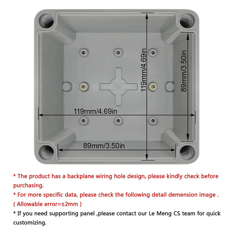 LeMotech Waterproof Dustproof IP67 Junction Box DIY Case Enclosure Gray 4.9 x 4.9 x 3 inch (125 x 125 x 75 mm) 4.9" x 4.9" x 3" Size S&M