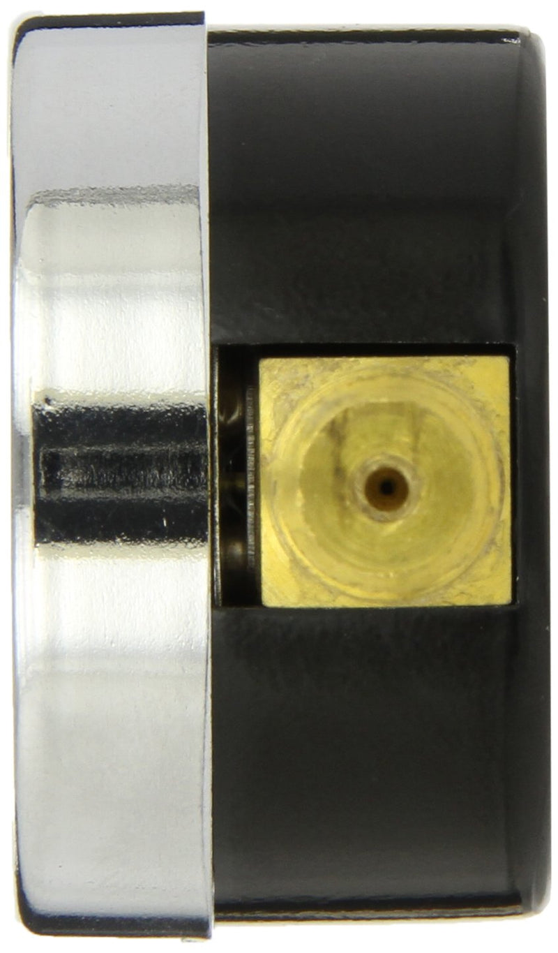 PIC Gauge 101D-158C-LEFT 1.5" Dial, 0/30 psi Range, 1/8" Male NPT Connection Size, Left Side Bottom Mount Dry Pressure Gauge with a Black Steel Case, Brass Internals, Chrome Bezel, and Plastic Lens