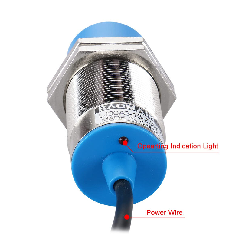 Baomain M30 Non-embedded Inductive Sensor Switch LJ30A3-15-J/EZ Cylindrical Type AC 90-250V 400mA 2 Wire 15mm NO(Normally Open) CE