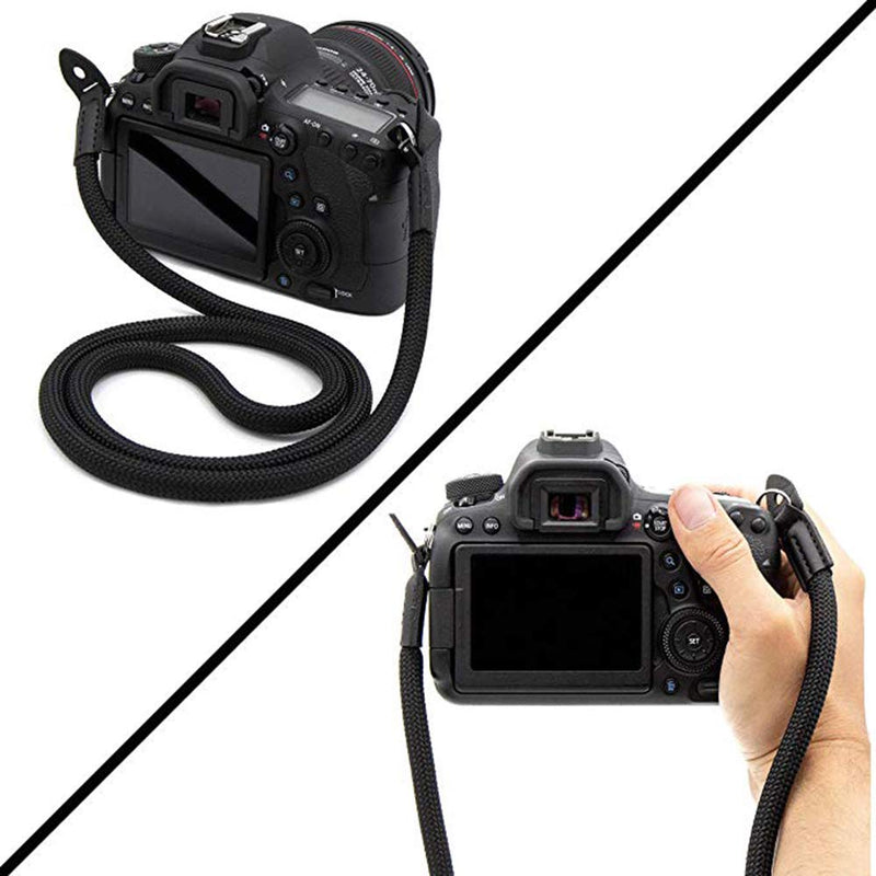 Eorefo Camera Strap Vintage 100cm Nylon Climbing Rope Camera Neck Shoulder Strap for Micro Single and DSLR Camera.(Black) Black