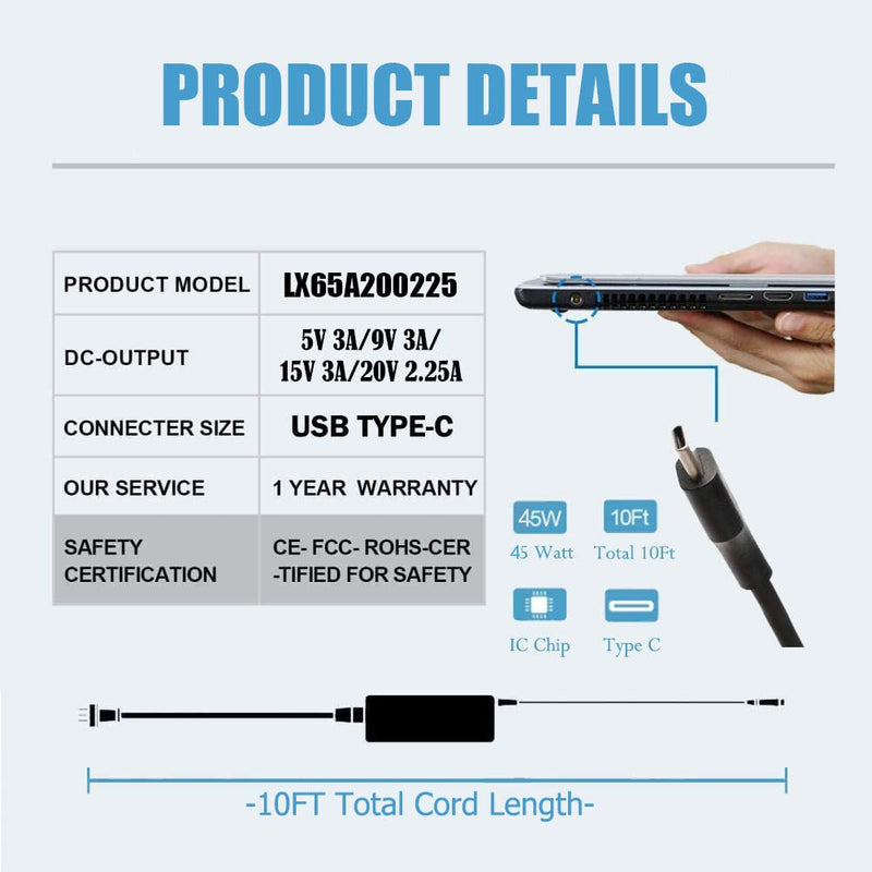45W USB C Laptop Charger for HP Chromebook X360 11-ae000 14-ca000 14-ca052wm 14-ca051wm 14-ca0061dx 14-ca060nr 14-ca020nr 14-ca091wm 11-ae051wm 11-ae001tu 918337-001 844205-850 28769-001