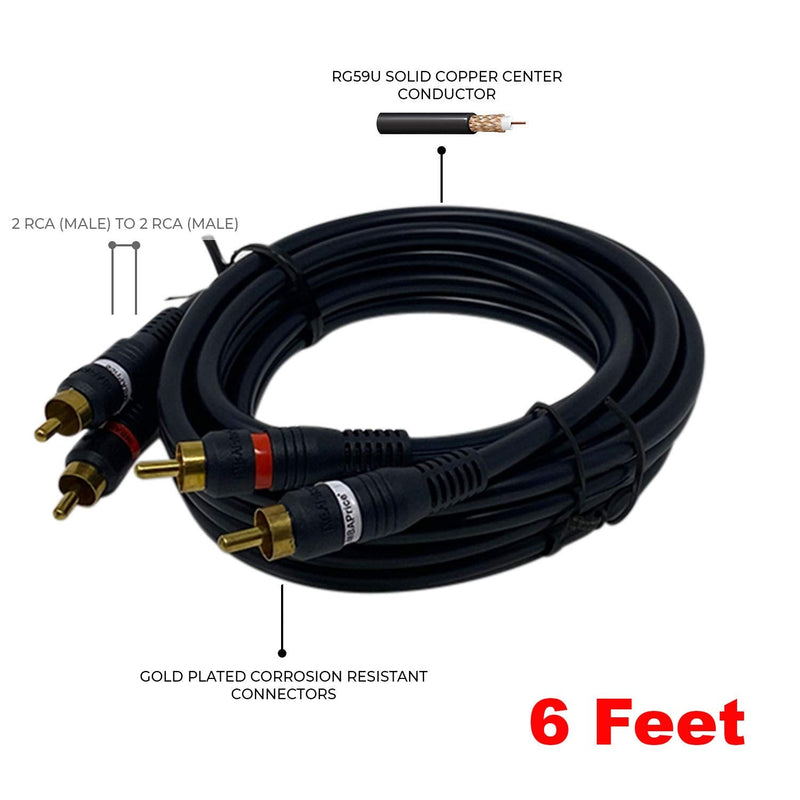 iMBAPrice 2RCA Male to 2RCA Male Home Theater Audio Cable - 6 Feet - Black