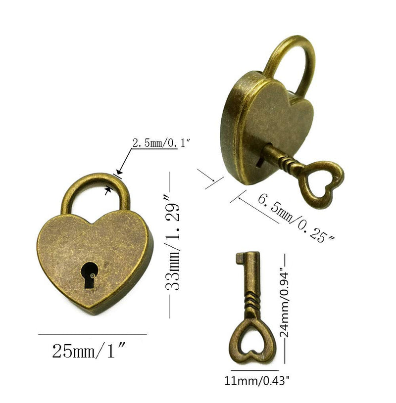 Hyamass 3pcs Vintage Antique Style Mini Heart Archaize Padlocks Key Lock with Keys(Bronze)