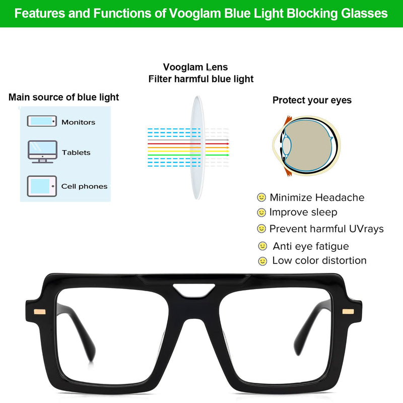 VOOGLAM Aviator Blue Light Blocking Glasses for Men Women Anti UV Eyestrain Eyewear Irwin Black Clear