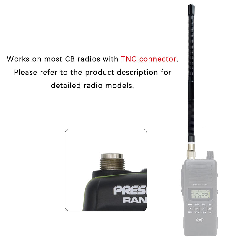 TWAYRDIO CB Radio Antenna for President Randy FCC Handheld CB Radio, 26-29MHz 9.7inches Replacement Antenna with TNC Male Connector Compatible with President Randy II FCC Handheld CB Radio