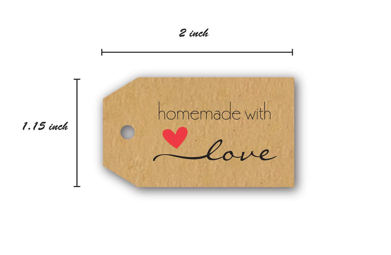 1.15"x2" Inch Natural Kraft Homemade with Love Gift Tag Sticker / 500 Labels per roll