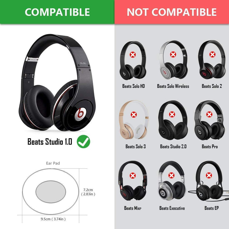 Alitutumao Ear Pad Replacement Earpads Ear Cushion Ear Cover Ear Cup Compatible with Monster Beats by Dr.Dre Studio 1.0 (1st Generation) Wired and Wireless Headphones (Black) Black