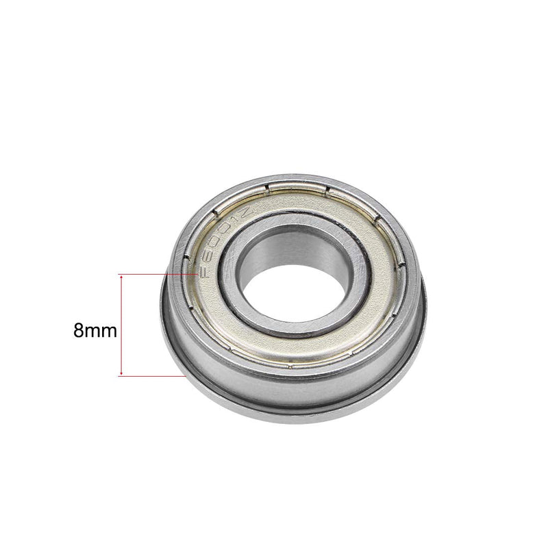 uxcell F6001ZZ Flange Ball Bearing 12x28x8mm Shielded Chrome Bearings 2pcs