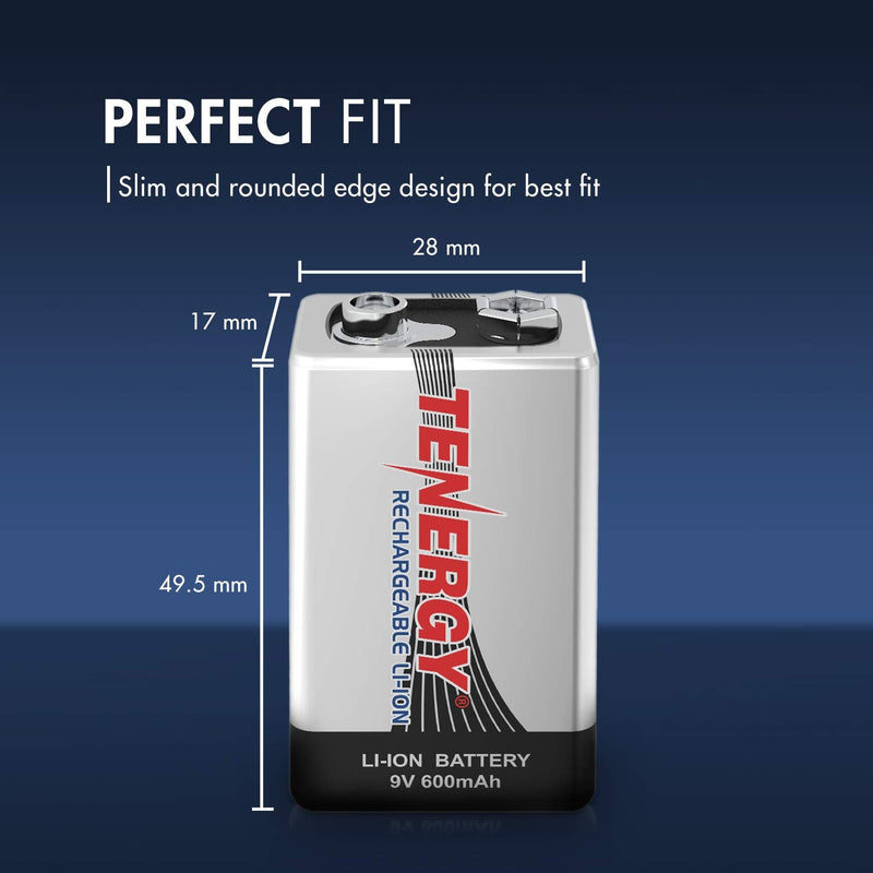 Combo: 10pcs Tenergy 9V 600mAh Li-ion Rechargeable Batteries 10 pcs