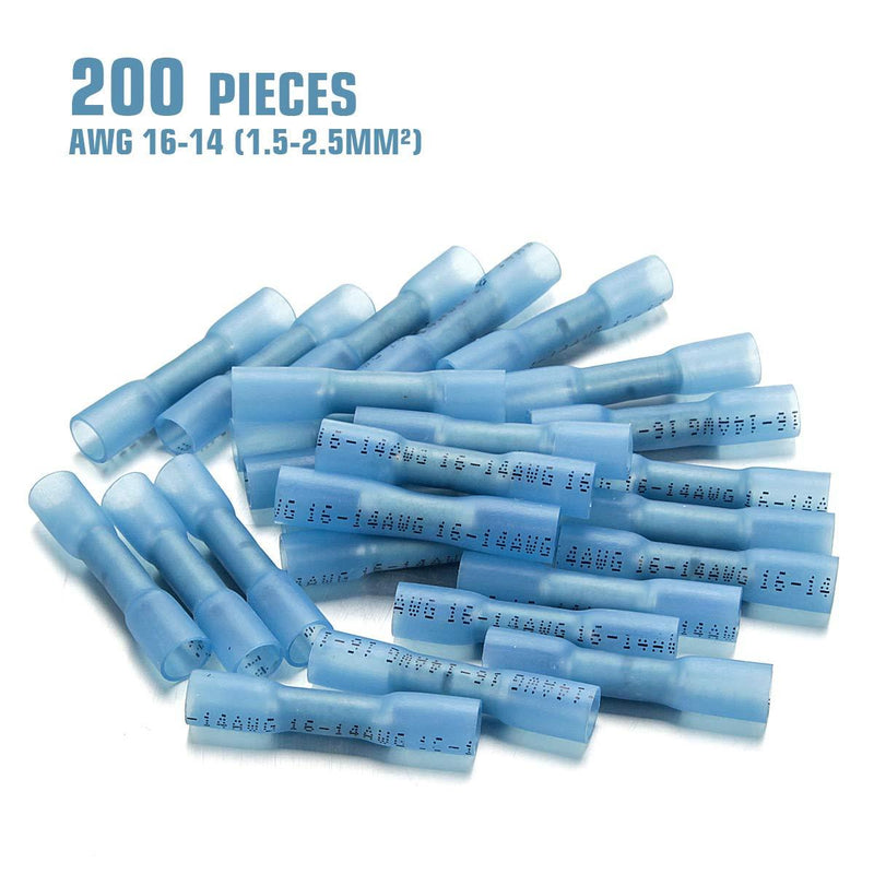 200 PCS Heat Shrink Butt Connectors, Qibaok Waterproof Butt Connectors Insulated Electrical Wire Connectors Crimp Connectors Butt Splice Terminal for Automotive Marine Boat Truck Trailer Stereo