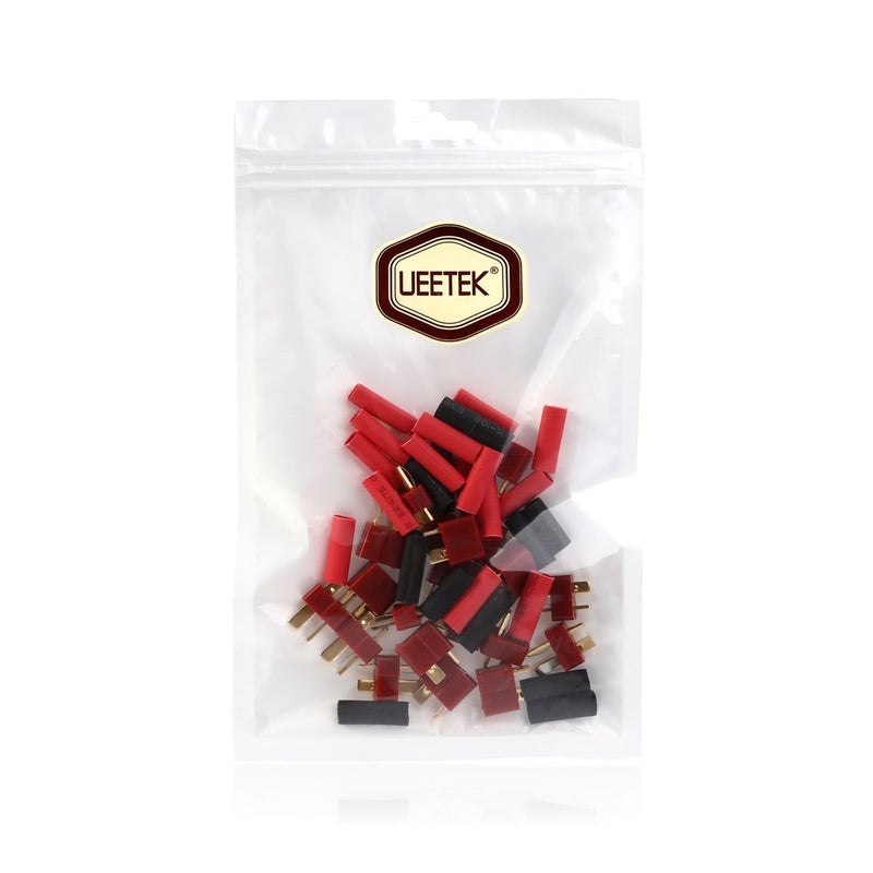 UEETEK 10 Pairs Ultra T-Plug Connectors Deans Style Male and Female with 20pcs Shrink Tubing For RC LiPo Battery