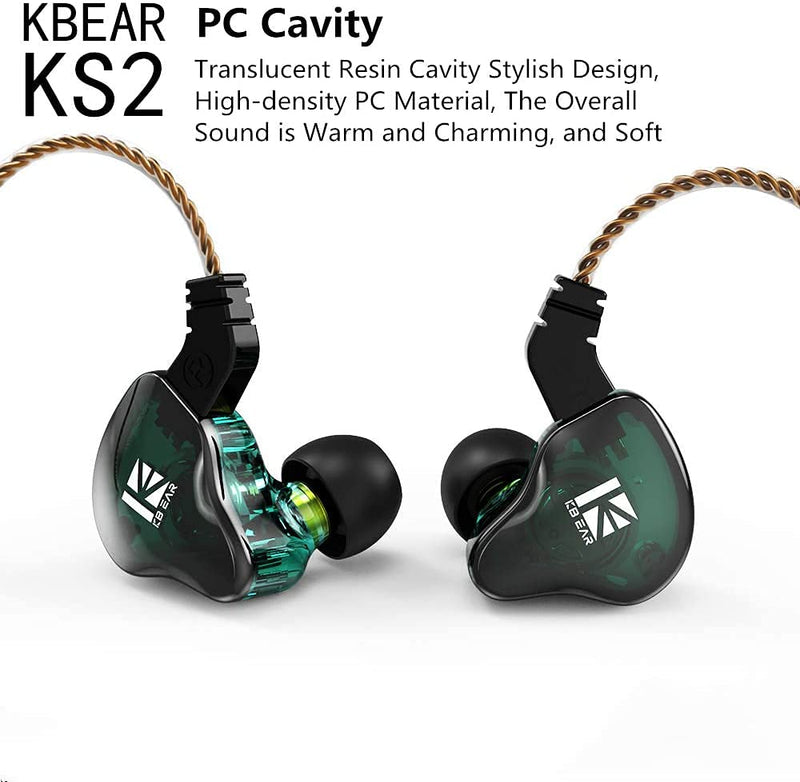 KBEAR KS2 in Ear Headphone,H HIFIHEAR IEM 1BA 1DD Stereo in Ear Earphone, HiFi Over Ear Earbud Headset Noise Cancelling Hybrid Earphone with Removable Cable for Running Walking (with mic, KS2 Dark) … With Mic