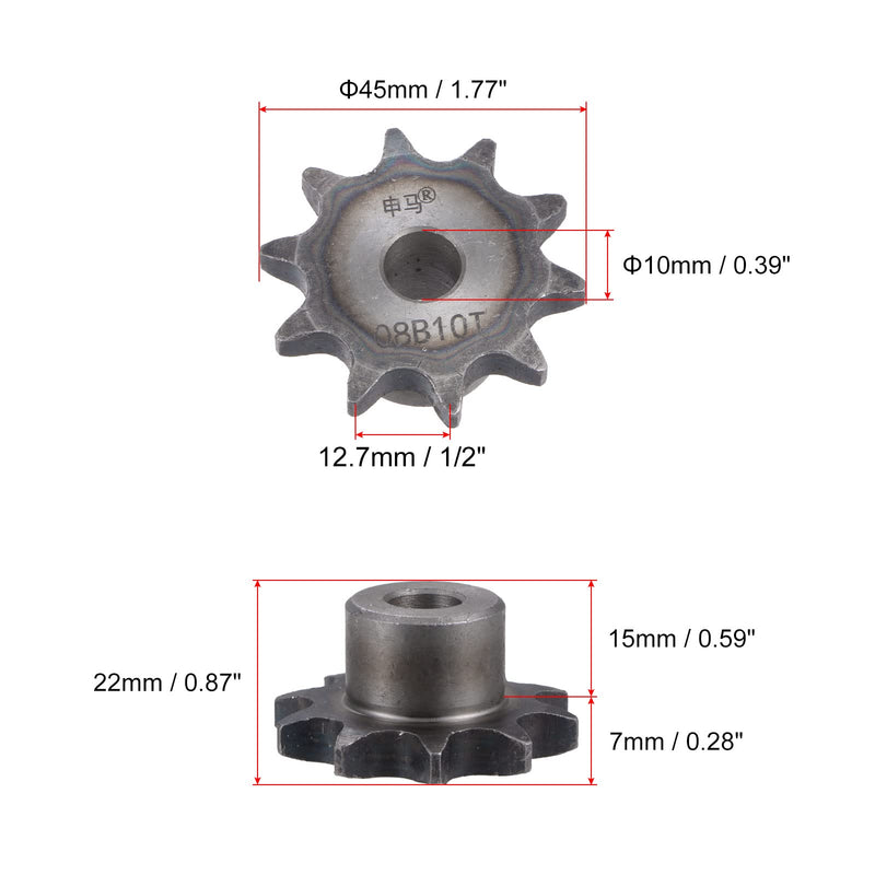 uxcell 10 Teeth Sprocket Type B Single Strand 1/2" Pitch, 10mm Bore A3 Carbon Steel for ISO 06B