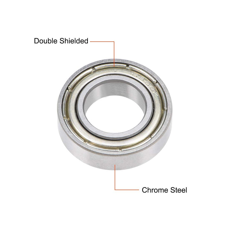 uxcell 6800ZZ Deep Groove Ball Bearing 10x19x5mm Double Shielded Chrome Steel Bearings 10-Pack