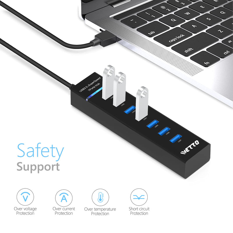 7-Port USB 3.0 Hub - IVETTO Data Hub USB Splitter with Long Cable 38-inch for Laptop, PC, MacBook, Mac Pro, Mac Mini, iMac, Surface Pro and More USB Devices