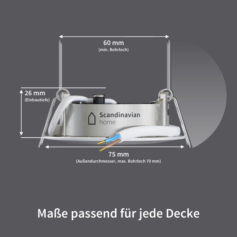 Scandinavian home Set of 3 LED recessed spotlights 230V 4.5W warm white 60mm - 70mm I Suitable for bathrooms I CRI 90 500lm 3000K 68mm I Stainless steel design with frosted glass I LED spot recessed ceiling light flat [ceiling] NN series 3x