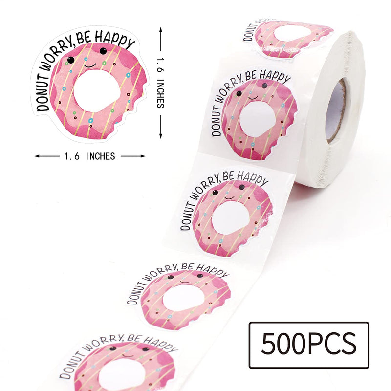 Littlefa 1.5” Donut Worry Be Happy with Donut Design Stickers,Thank You Stickers,Bakeries Stickers,Handmade Stickers,Small Business Stickers, Envelopes Stickers, Gift Bags Packaging 500 PCS