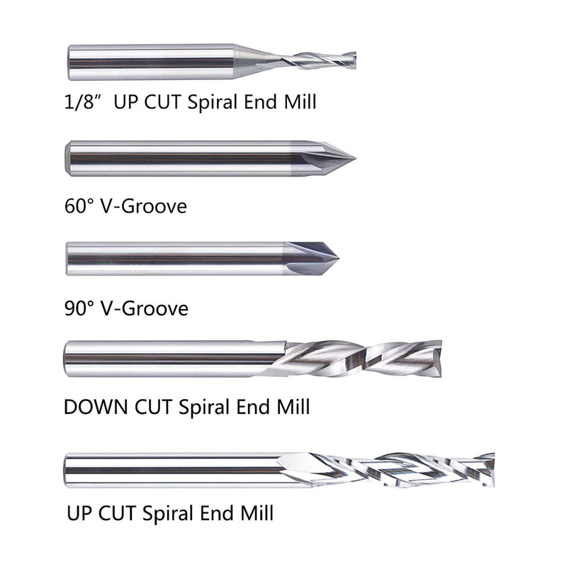 SpeTool 5 Pcs CNC Router Bits Set Sign Carving Up Down Extra Long Cut for Wood Profile V Groove Engrave with 1/4 Inch Shank
