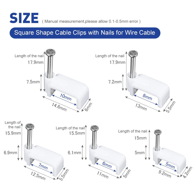230Pcs Square Shape Cable Clips with Nails,White Wire Tacks with Nails,Cable Holder,Cable Management for Ethernet Cable Coaxial Cable,TV Wire Cable,Telephone Cable,Print Cable Square Cable Clips-230pcs