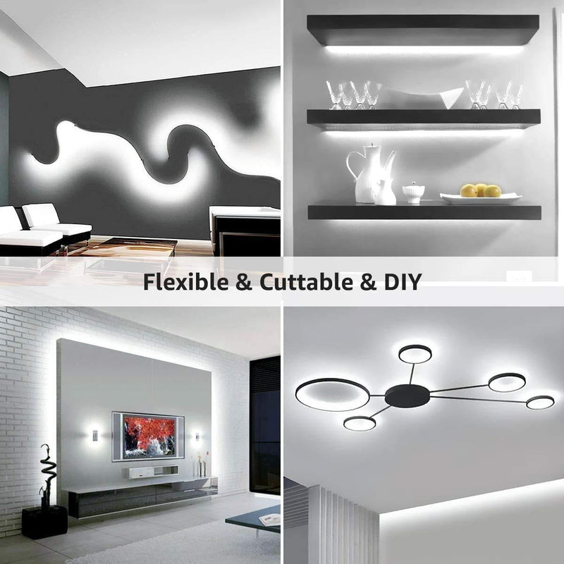 LE 12V LED Strip Light, Flexible, SMD 2835, 16.4ft Tape Light for Home, Kitchen, Party, Christmas and More, Non-Waterproof, Daylight White(Not Include Power Adapter) 16.4 ft