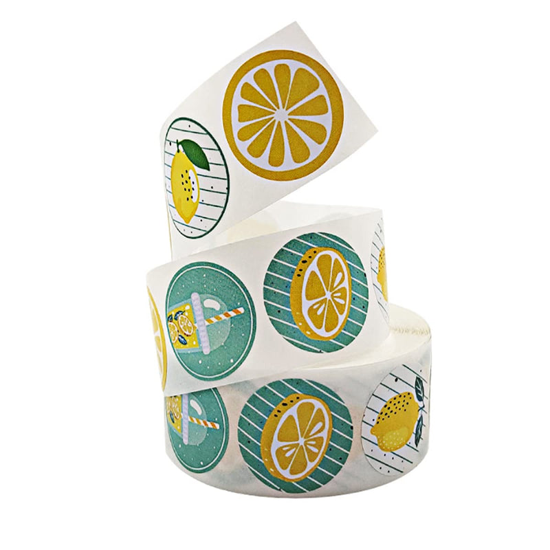 500pcs 1 Inch 8 Kinds of Design Lemon Stickers Roll for Envelope Seals, Party Favors Decoration, Gift Cards, Goodie Bags, Business and Boutique and Gift Bags Packaging