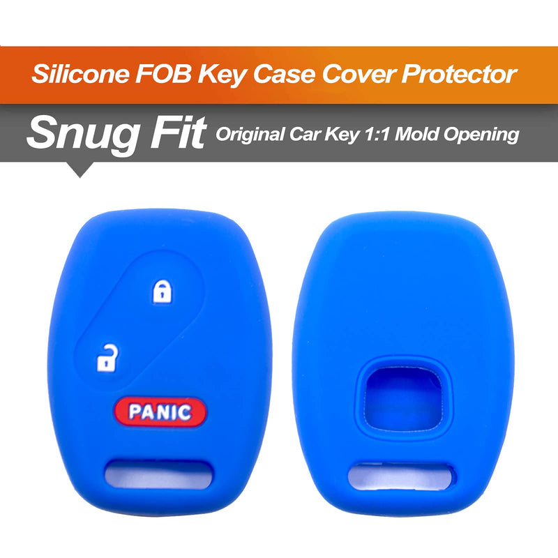 EYANBIS Silicone Key Fob Cover Fit for Honda Accord Civic Crosstour CR-V CR-Z Fit Insight Odyssey Pilot Ridgeline Straight 3 Buttons Key Fob | Car Accessories | Remote Key Protection Case - Blue
