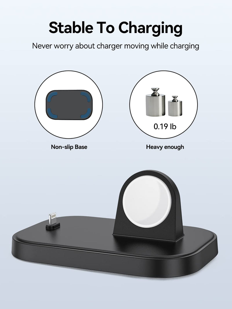 NEWDERY Charger Stand for Apple Watch, Portable Watch Charging Station, Fast Charging, Wireless USB C Charge Dock for iWatch Series Ultra/8/7/SE/6/5/3/2 & AirPods 1 2 3 Pro 2 Black