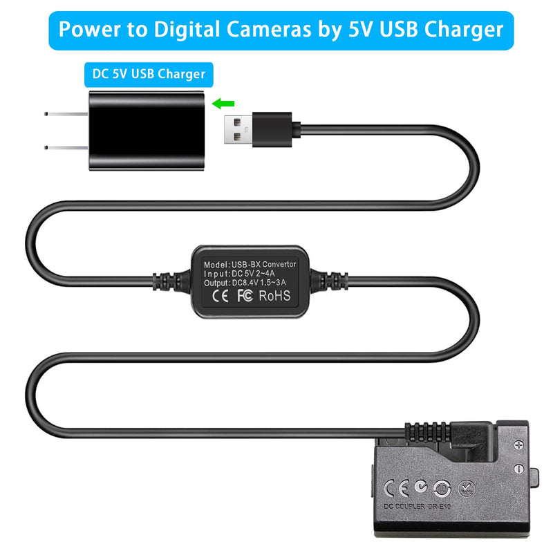TKDY ACK-E10 EOS Rebel T7 USB Continuous Power Supply LP-E10 Dummy Battery DR-E10 DC Coupler Kit for Canon EOS T6 T5 T3, Kiss X50 X70 X80 X90, EOS 1100D 1200D 1300D 1500D 2000D Digital Camera.