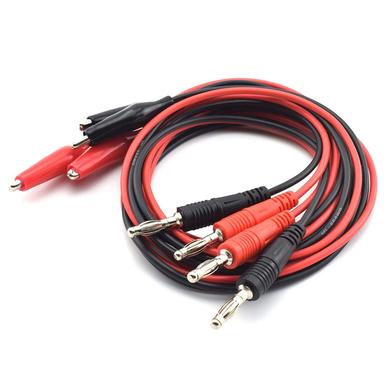 SDTC Tech Banana Plug to Alligator Clip Test Leads 1m Length Crocodile Clip Wire Cable Set (2 Red + 2 Black)